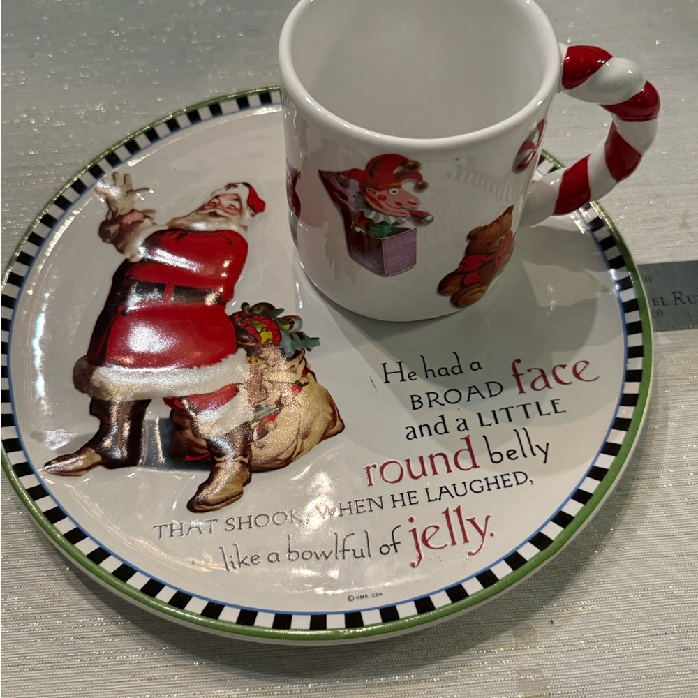 Santa Claus Plate and Mug Set EUC
